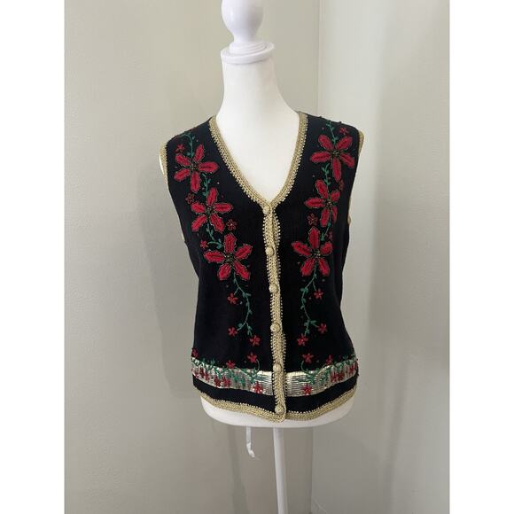 Vintage Studio Joy Embroidered Knit Christmas sweater Vest petite small festive - Picture 4 of 7